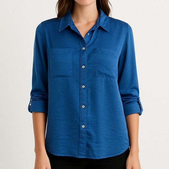 Michael Kors Sapphire Blue Satin Shirt - Picture 1 of 8